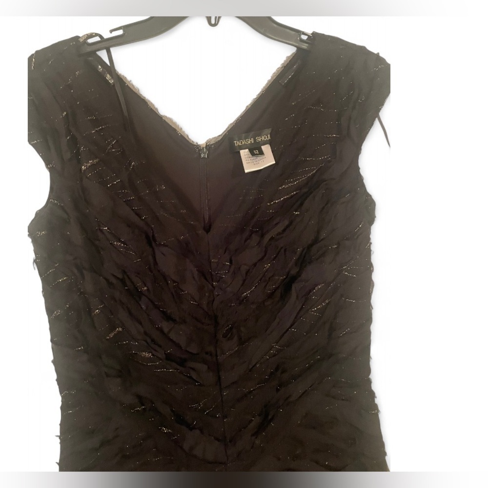 Tadashi Shoji Black Silk Overlay Dress Sz 12 Cocktail Formal Wedding Guest - Picture 4 of 9